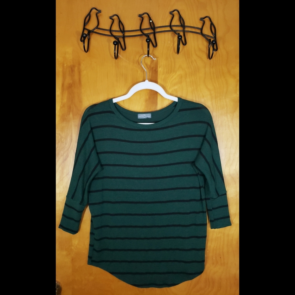 Market & Spruce Green and Black Striped Dolman Top
